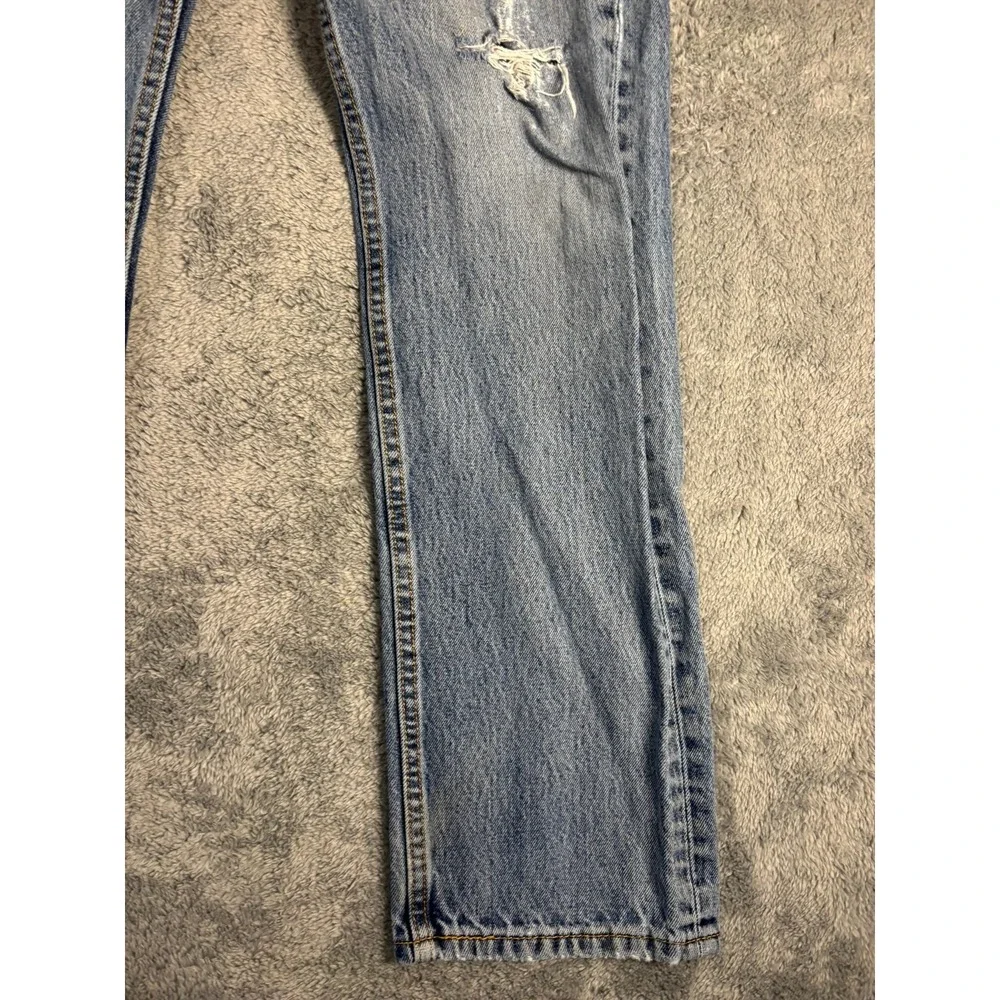 Levis 505 Regular Fit Straight Leg Jeans Light Wash Distressed Blue 33x32